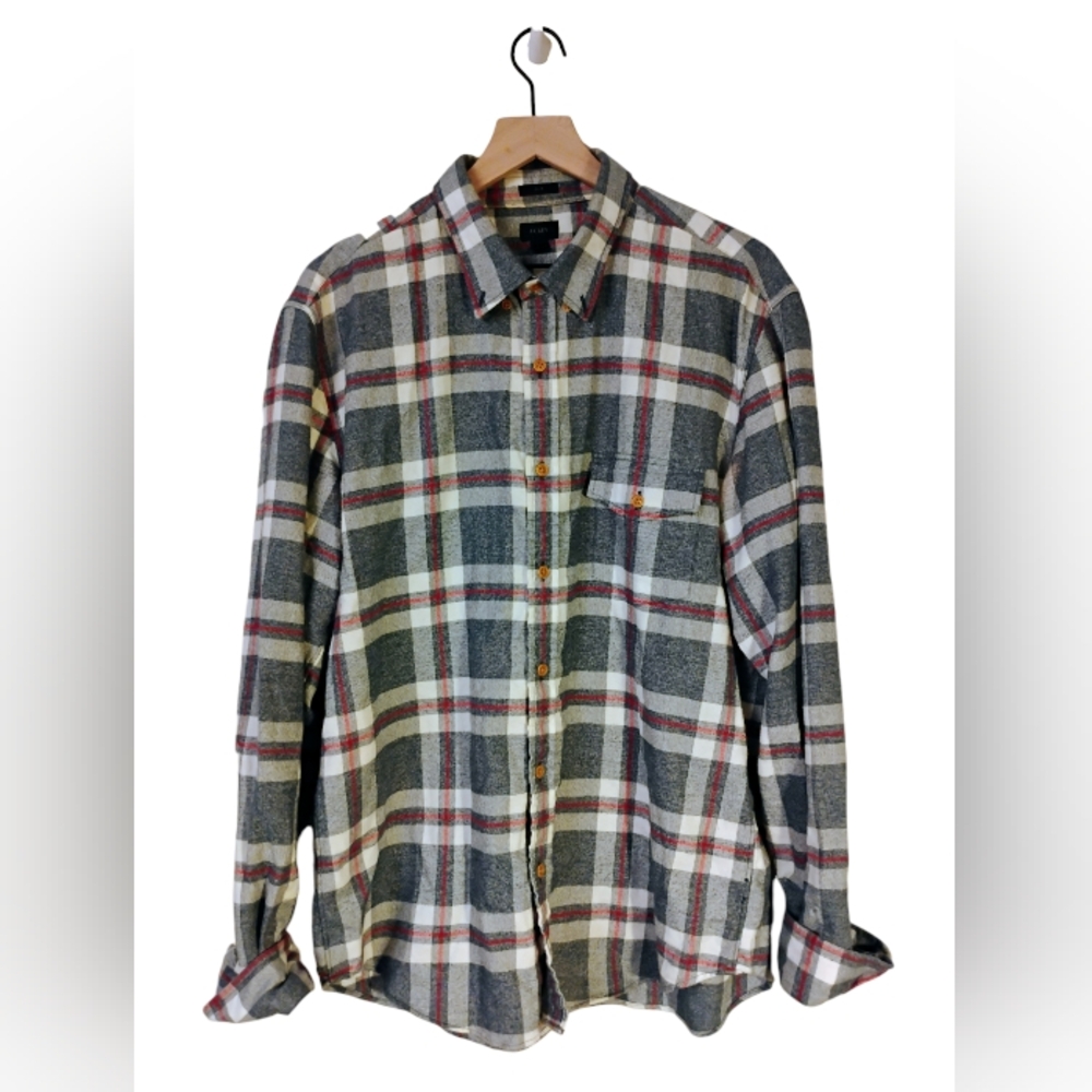 J.Crew Men's Red Plaid Flannel Cotton Long Sleeve Button Down Shirt XL
